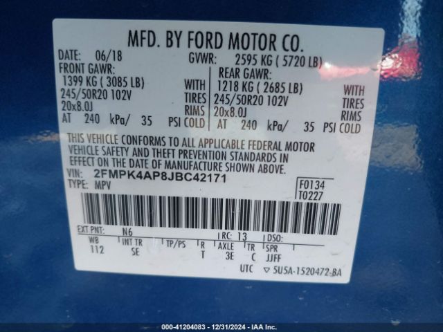 2FMPK4AP8JBC42171 Ford EDGE SPORT