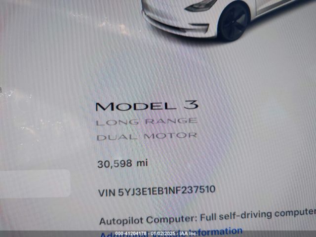 5YJ3E1EB1NF237510 Tesla Model 3 Long Range Dual Motor All-wheel Drive