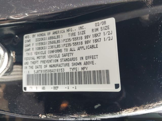2008 ACURA RDX 5J8TB18598A016153 Photo 8