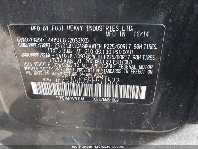 Subaru Forester 2.5i Premium 2015 JF2SJADC6FH571522 Image 9