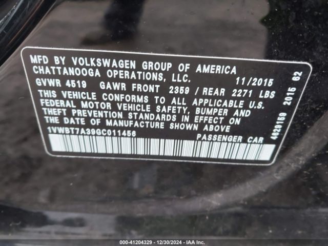 1VWBT7A39GC011456 Volkswagen Passat 1.8t Se