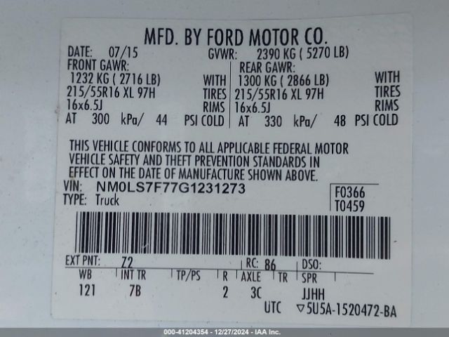 NM0LS7F77G1231273 Ford Transit Connect Xlt