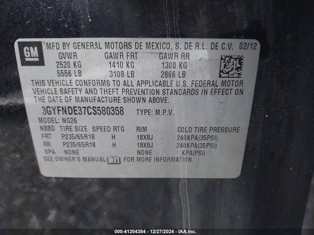 2012 CADILLAC SRX 3GYFNDE37CS580358 Photo 8