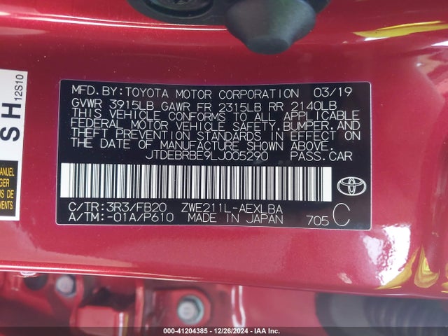 Toyota Corolla Hybrid Le 2020 JTDEBRBE9LJ005290 Image 9