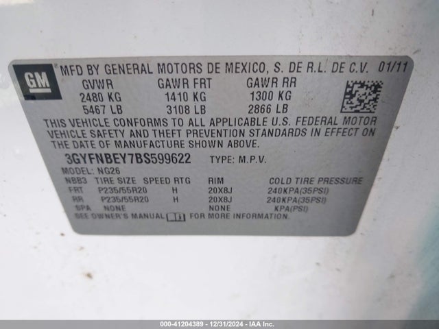 2011 CADILLAC SRX 3GYFNBEY7BS599622 Photo 8