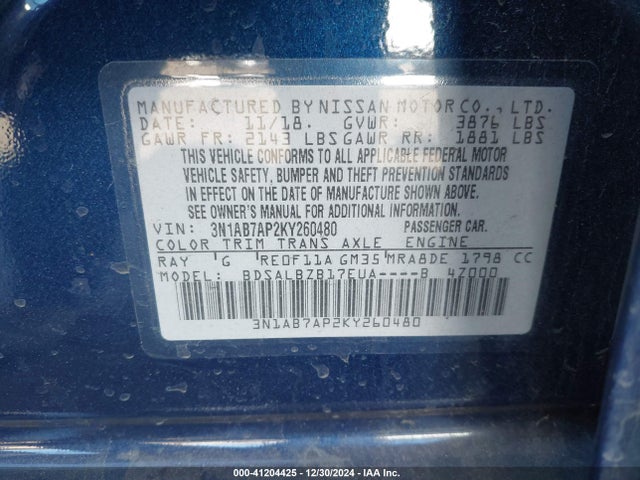 3N1AB7AP2KY260480 Nissan SENTRA S