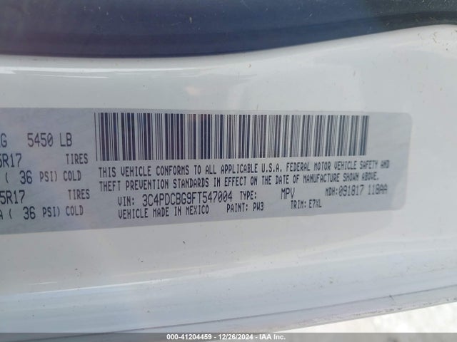 Продажа на аукционе авто 2015 Dodge Journey Sxt, vin: 3C4PDCBG2FT524678, номер лота: 41204459