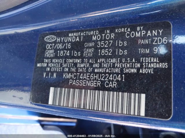 KMHCT4AE6HU224041 Hyundai ACCENT SE