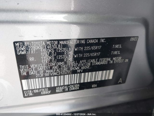 2T3F1RFV9NC312577 Toyota RAV4 LE