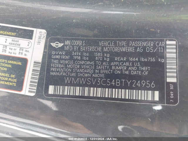 2011 MINI COOPER S WMWSV3C54BTY24956 Photo 8