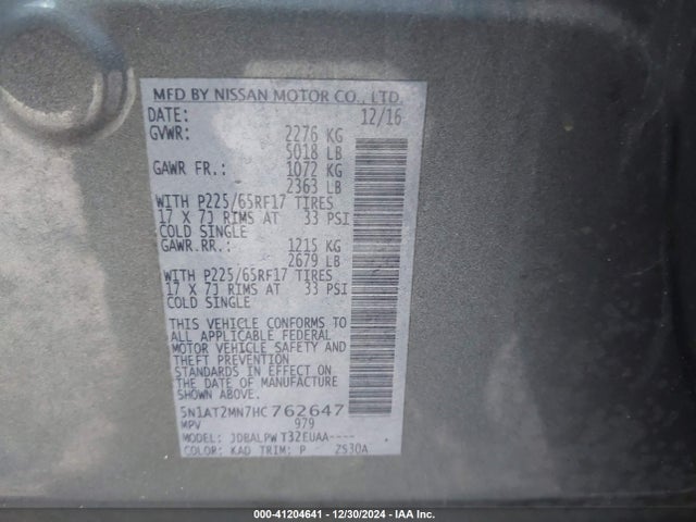 Nissan ROGUE S 2017 5N1AT2MN7HC762647 Image 9