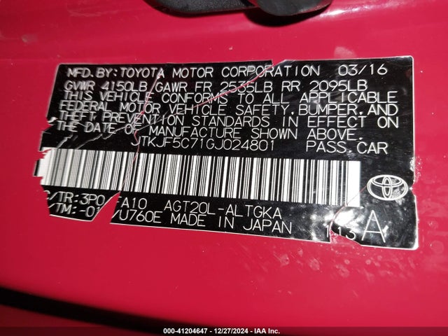 Scion 2ar-fe 2016 JTKJF5C71GJ024801 Image 9