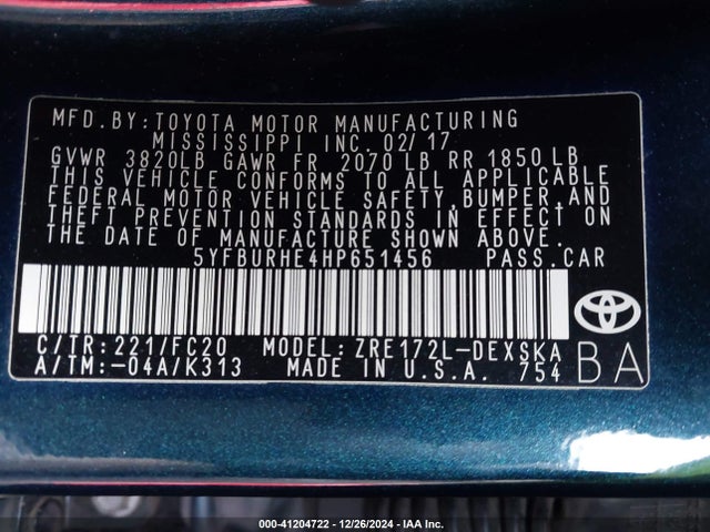 Toyota COROLLA SE 2017 5YFBURHE4HP651456 Image 9