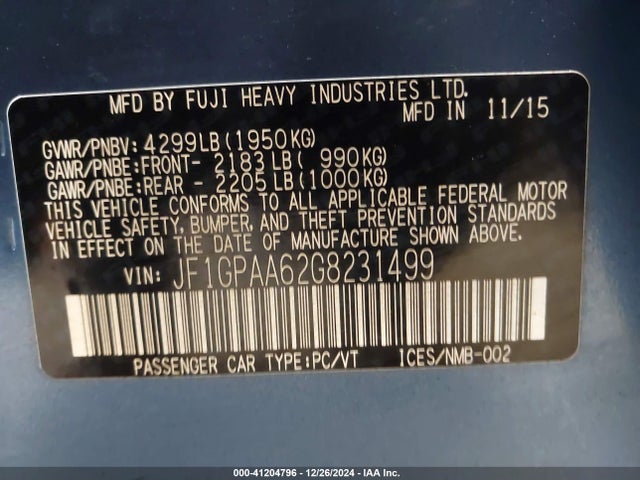 Subaru Impreza 2.0i 2016 JF1GPAA62G8231499 Image 9