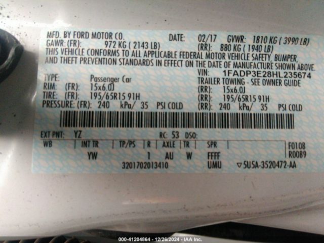 1FADP3E28HL235674 Ford FOCUS S