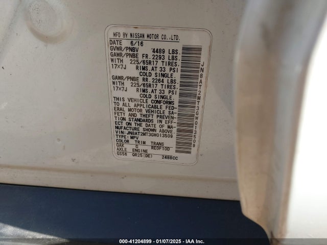 JN8AT2MT3GW013509 Nissan ROGUE S