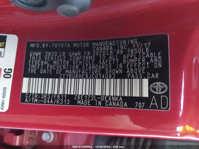 2T1BURHE9JC014083 Toyota 2zr-fe