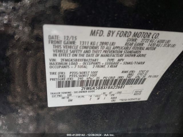 2FMGK5B8XFBA22681 Ford FLEX SE