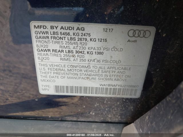 WA1BNAFY0J2108860 Audi Q5 2.0t Premium/2.0t Tech Premium