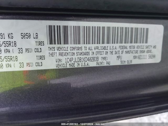 1C4PJLDB1KD402839 Jeep Cherokee Limited Fwd
