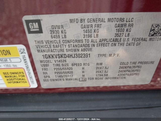 1GKKVSKD4HJ302391 GMC Acadia Limited