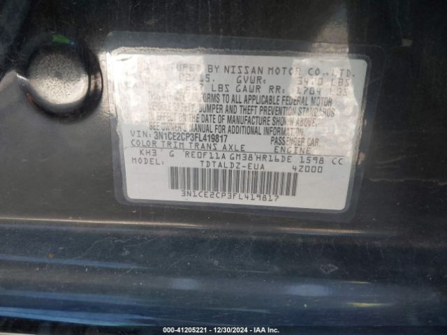 3N1CE2CP3FL419817 Nissan Versa Note Sv