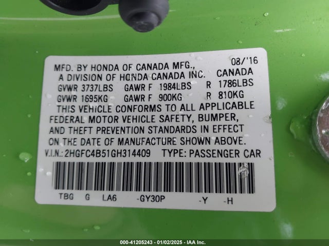 Honda Civic Lx 2016 2HGFC4B51GH314409 Image 9
