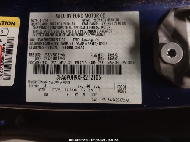 3FA6P0H9XFR212105 Ford FUSION SE