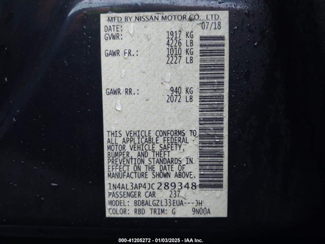 Nissan Altima 2.5 S 2018 1N4AL3AP4JC289348 Image 9
