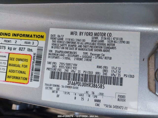 2017 FORD FUSION HYBRID 3FA6P0LU0HR386585 Photo 8