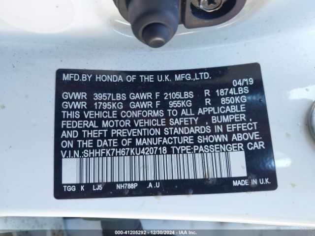 SHHFK7H67KU420718 Honda CIVIC EX
