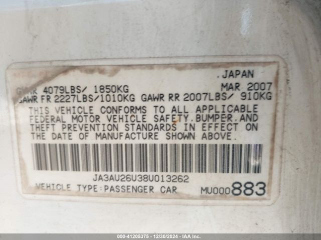 2008 MITSUBISHI LANCER JA3AU26U38U013262 Photo 8