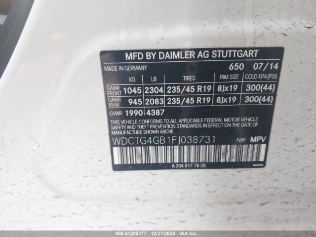 WDCTG4GB1FJ038731 Mercedes-Benz Gla 250 4matic