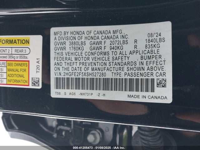 Honda Civic Sport 2025 2HGFE2F5XSH527280 Image 9