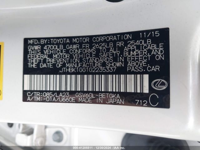 JTHBK1GG1G2235337 Lexus ES 350