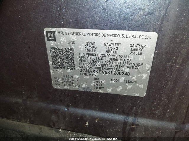 3GNAXKEV8KL200248 Chevrolet EQUINOX LT