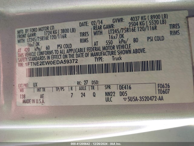 Ford E-250 Commercial 2014 1FTNE2EW0EDA59372 Image 9