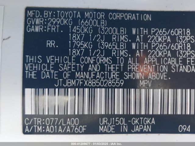 2011 LEXUS GX 460 JTJBM7FX8B5028559 Photo 8