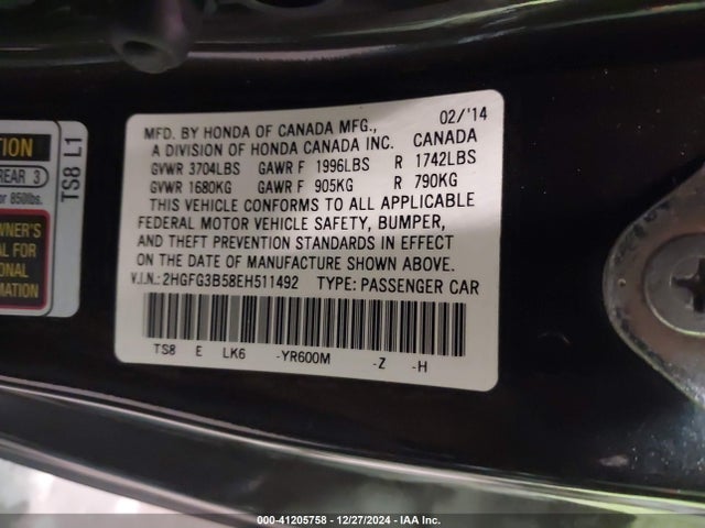 Honda Civic Lx 2014 2HGFG3B58EH511492 Image 9