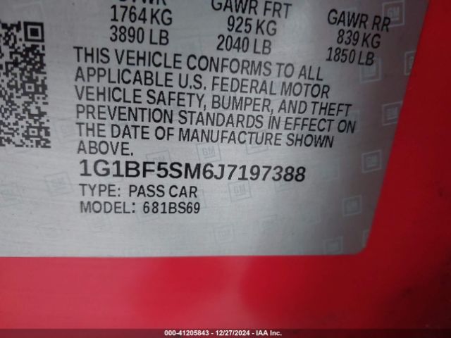 1G1BF5SM6J7197388 Chevrolet Cruze Premier Auto