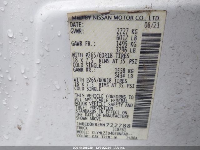 1N6ED0EB2MN722788 Nissan Frontier Sv 4x4