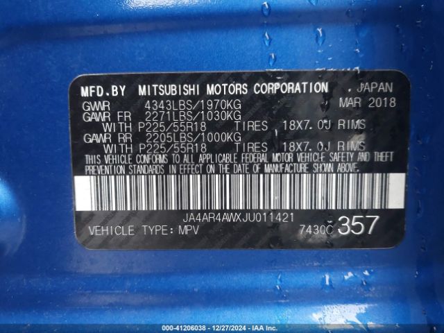 JA4AR4AWXJU011421 Mitsubishi Outlander Sport 2.4 Sel