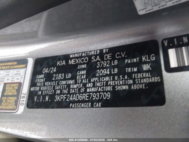 3KPF24AD6RE793709 KIA Forte Lxs
