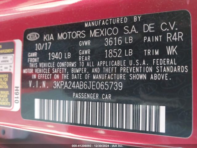 3KPA24AB6JE065739 KIA RIO S