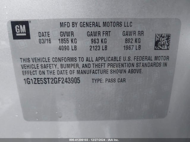 Chevrolet MALIBU 1LT 2016 1G1ZE5ST2GF243905 Image 9