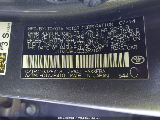 JTDZN3EU3E3362187 Toyota Prius V Three