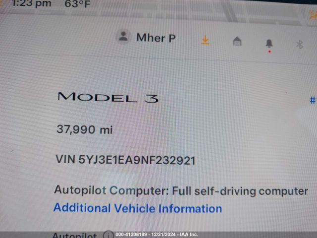5YJ3E1EA9NF232921 Tesla Model 3 Rear-wheel Drive