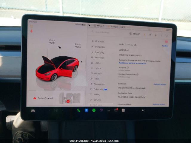 5YJ3E1EA9NF232921 Tesla Model 3 Rear-wheel Drive