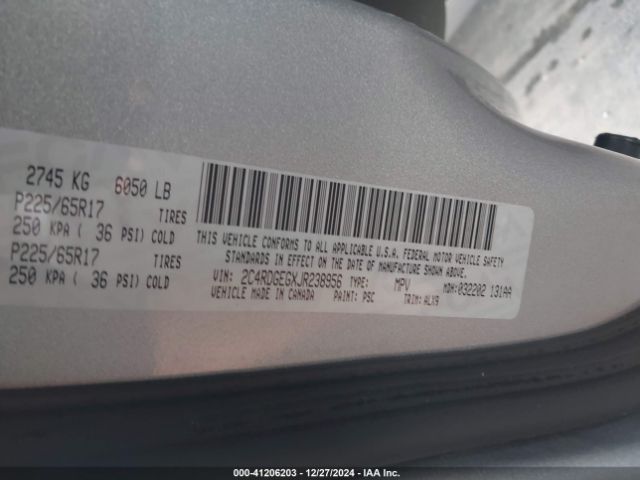 2C4RDGEGXJR238956 Dodge Grand Caravan Gt