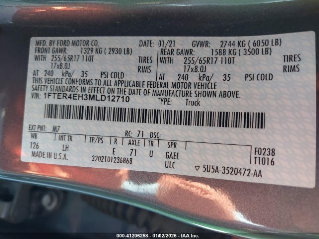 1FTER4EH3MLD12710 Ford RANGER XL